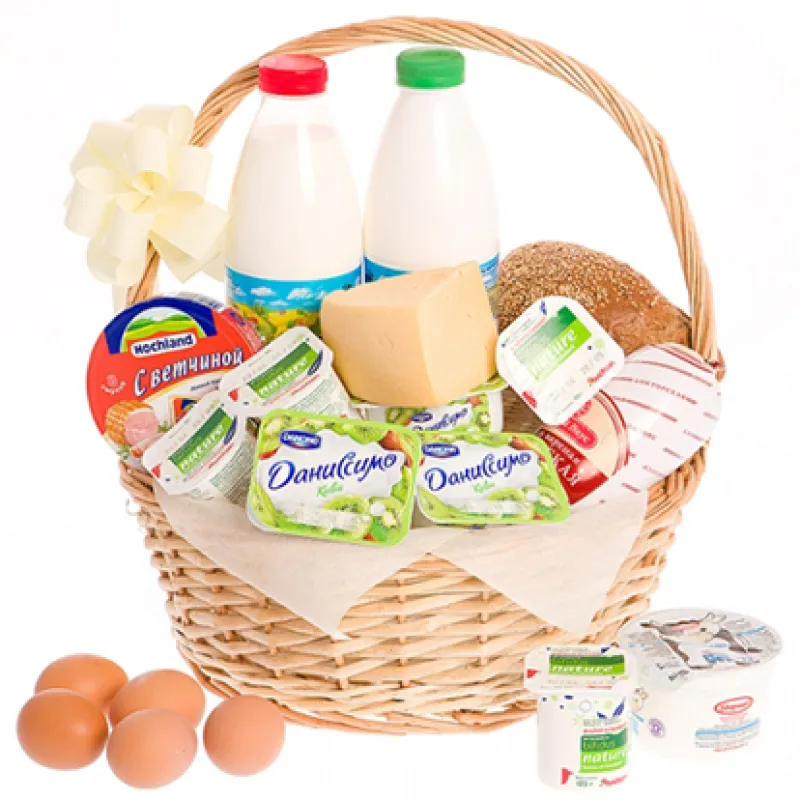 Корзинка свежих продуктов с хлебом и молоком, доставка Юрюзань